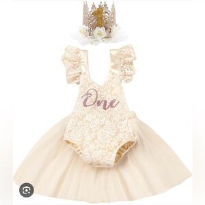 Cream Lace Birthday Dress with Tulle Skirt